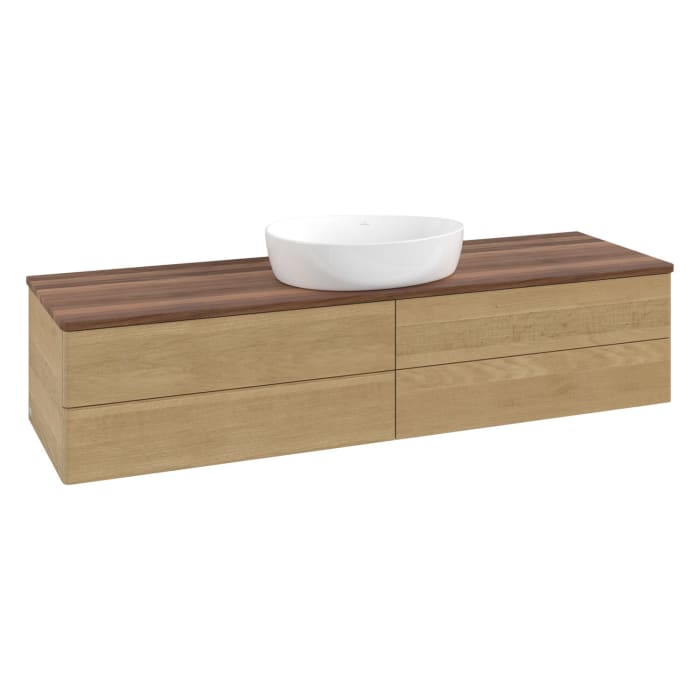 Villeroy & Boch Antao Waschbeckenunterschrank, 160 x 19 cm, 4 Auszüge, Fronten ohne Struktur, ohne Hahnloch, für Waschtisch mittig