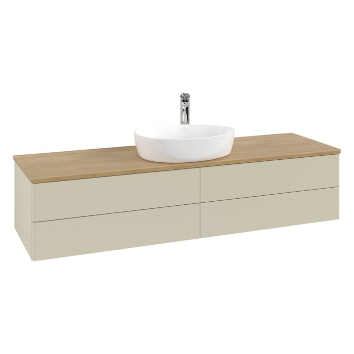 Villeroy & Boch Antao Waschbeckenunterschrank, 160 x 19 cm, 4 Auszüge, Fronten ohne Struktur, mit Hahnloch, für Waschtisch mittig