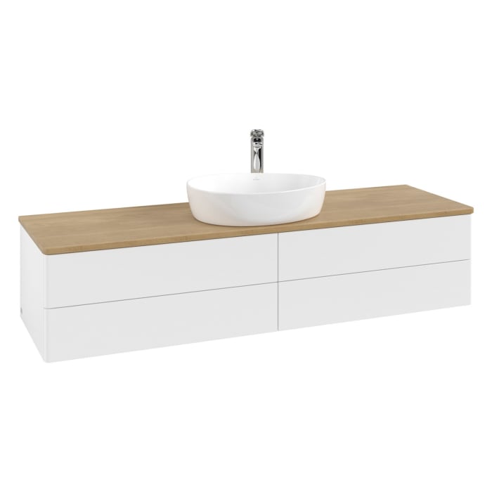 Villeroy & Boch Antao Waschbeckenunterschrank, 160 x 19 cm, 4 Auszüge, Fronten ohne Struktur, mit Hahnloch, für Waschtisch mittig