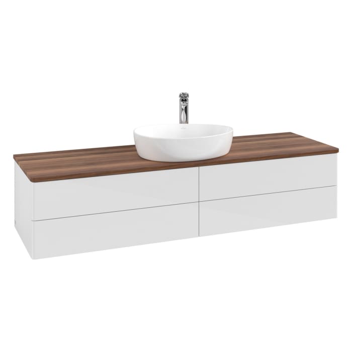 Villeroy & Boch Antao Waschbeckenunterschrank, 160 x 19 cm, 4 Auszüge, Fronten ohne Struktur, mit Hahnloch, für Waschtisch mittig