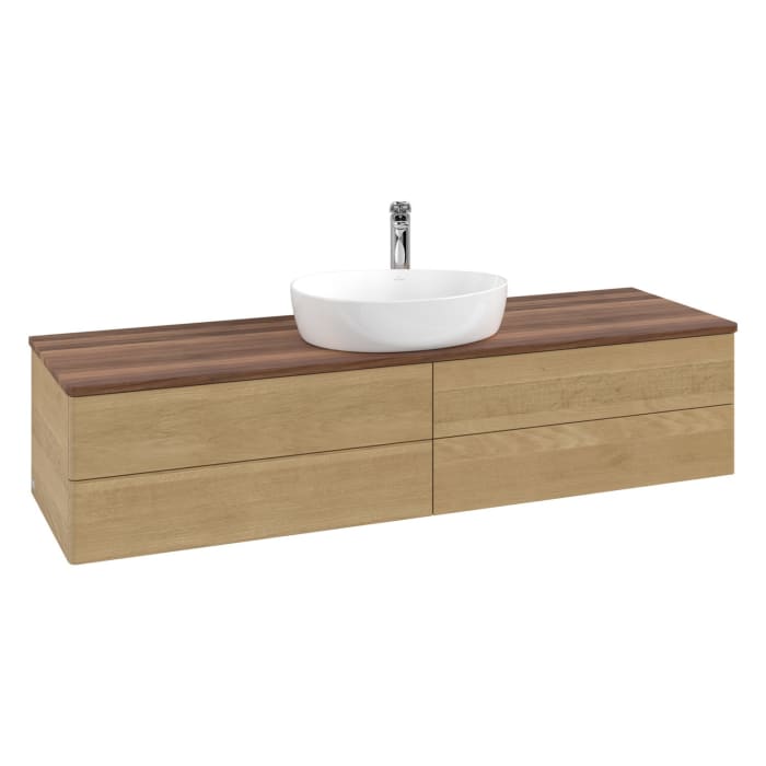 Villeroy & Boch Antao Waschbeckenunterschrank, 160 x 19 cm, 4 Auszüge, Fronten ohne Struktur, mit Hahnloch, für Waschtisch mittig