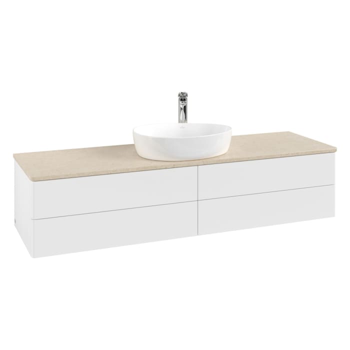Villeroy & Boch Antao Waschbeckenunterschrank, 160 x 19 cm, 4 Auszüge, Fronten ohne Struktur, mit Hahnloch, für Waschtisch mittig