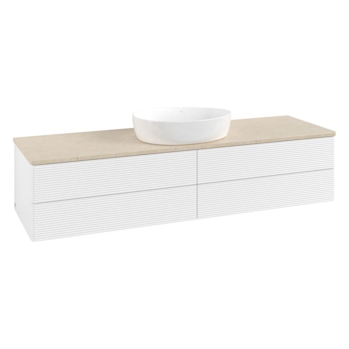 Villeroy & Boch Antao Waschbeckenunterschrank, 160 x 19 cm, 4 Auszüge, Fronten mit Struktur, ohne Hahnloch, für Waschtisch mittig