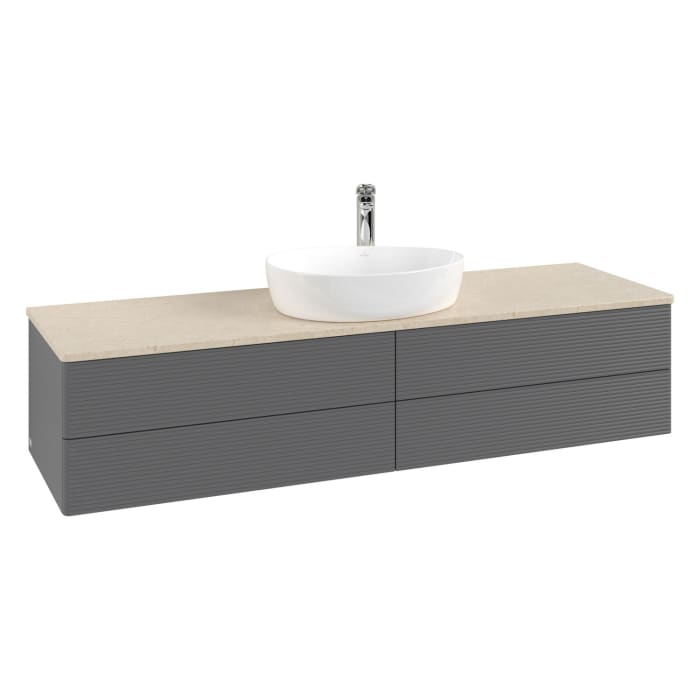 Villeroy & Boch Antao Waschbeckenunterschrank, 160 x 19 cm, 4 Auszüge, Fronten mit Struktur, mit Hahnloch, für Waschtisch mittig