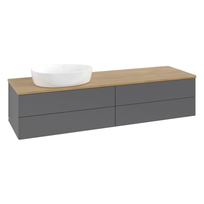 Villeroy & Boch Antao Waschbeckenunterschrank, 160 x 19 cm, 4 Auszüge, Fronten ohne Struktur, ohne Hahnloch, für Waschtisch links