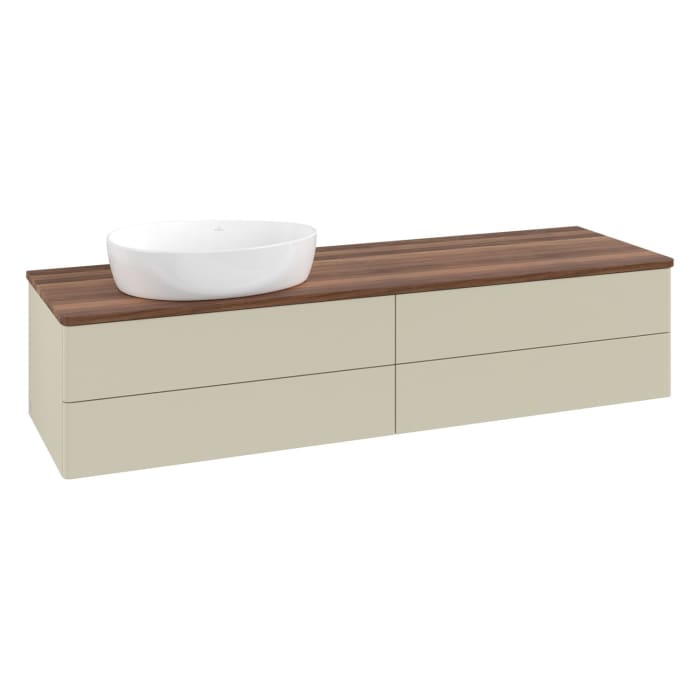 Villeroy & Boch Antao Waschbeckenunterschrank, 160 x 19 cm, 4 Auszüge, Fronten ohne Struktur, ohne Hahnloch, für Waschtisch links