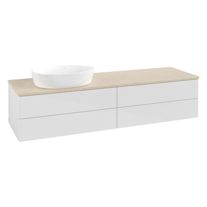 Villeroy & Boch Antao Waschbeckenunterschrank, 160 x 19 cm, 4 Auszüge, Fronten ohne Struktur, ohne Hahnloch, für Waschtisch links