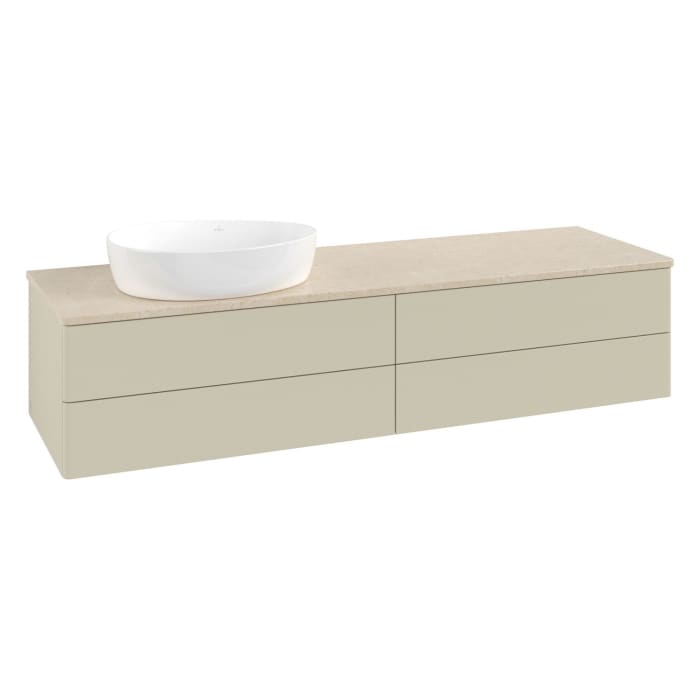 Villeroy & Boch Antao Waschbeckenunterschrank, 160 x 19 cm, 4 Auszüge, Fronten ohne Struktur, ohne Hahnloch, für Waschtisch links