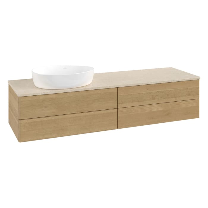 Villeroy & Boch Antao Waschbeckenunterschrank, 160 x 19 cm, 4 Auszüge, Fronten ohne Struktur, ohne Hahnloch, für Waschtisch links