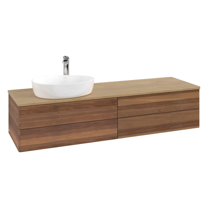 Villeroy & Boch Antao Waschbeckenunterschrank, 160 x 19 cm, 4 Auszüge, Fronten ohne Struktur, mit Hahnloch, für Waschtisch links