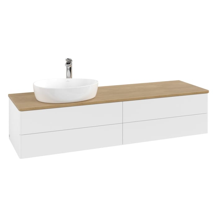 Villeroy & Boch Antao Waschbeckenunterschrank, 160 x 19 cm, 4 Auszüge, Fronten ohne Struktur, mit Hahnloch, für Waschtisch links