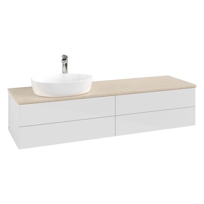 Villeroy & Boch Antao Waschbeckenunterschrank, 160 x 19 cm, 4 Auszüge, Fronten ohne Struktur, mit Hahnloch, für Waschtisch links