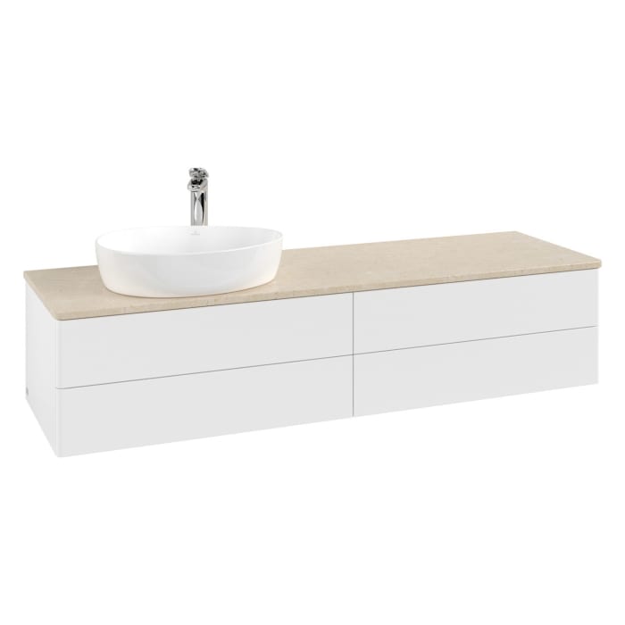 Villeroy & Boch Antao Waschbeckenunterschrank, 160 x 19 cm, 4 Auszüge, Fronten ohne Struktur, mit Hahnloch, für Waschtisch links