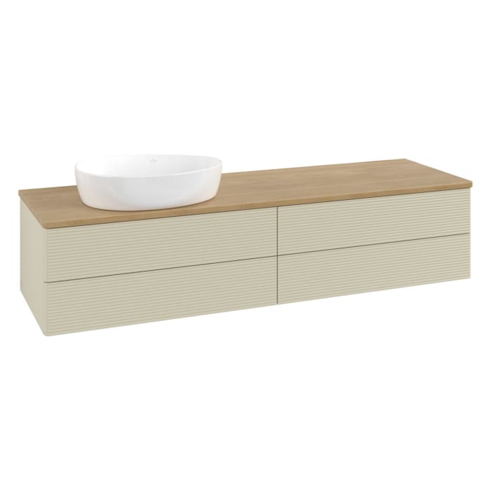 Villeroy & Boch Antao Waschbeckenunterschrank, 160 x 19 cm, 4 Auszüge, Fronten mit Struktur, ohne Hahnloch, für Waschtisch links