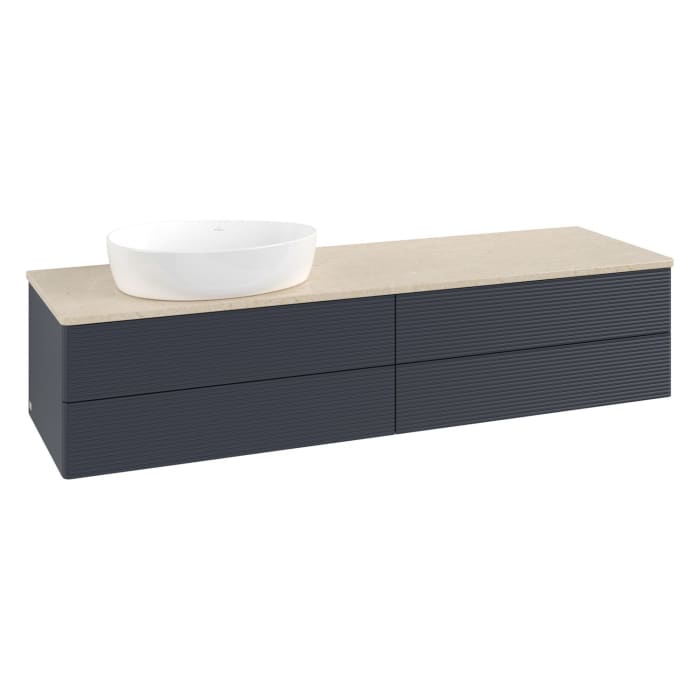 Villeroy & Boch Antao Waschbeckenunterschrank, 160 x 19 cm, 4 Auszüge, Fronten mit Struktur, ohne Hahnloch, für Waschtisch links