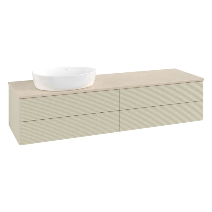 Villeroy & Boch Antao Waschbeckenunterschrank, 160 x 19 cm, 4 Auszüge, Fronten mit Struktur, ohne Hahnloch, für Waschtisch links