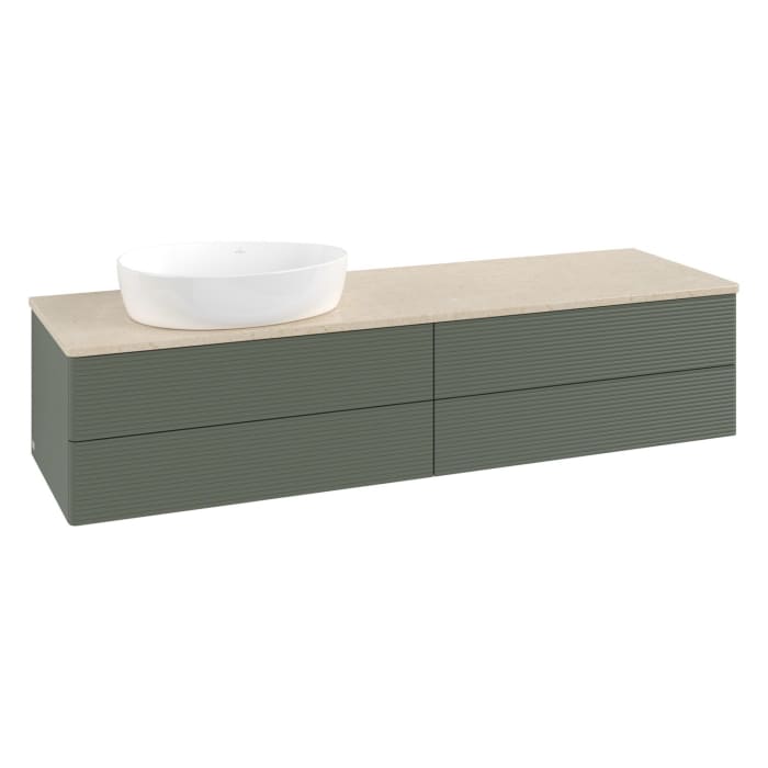 Villeroy & Boch Antao Waschbeckenunterschrank, 160 x 19 cm, 4 Auszüge, Fronten mit Struktur, ohne Hahnloch, für Waschtisch links