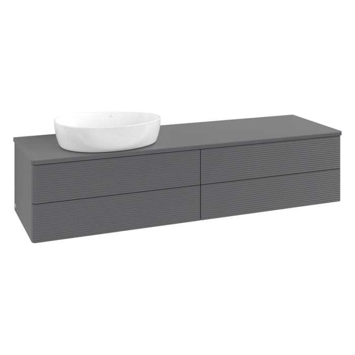 Villeroy & Boch Antao Waschbeckenunterschrank, 160 x 19 cm, 4 Auszüge, Fronten mit Struktur, mit Hahnloch, für Waschtisch links