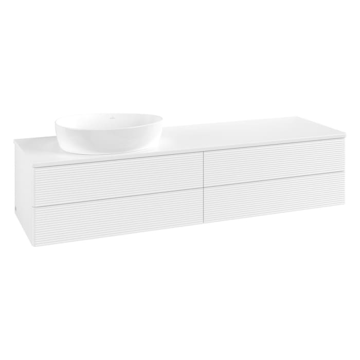 Villeroy & Boch Antao Waschbeckenunterschrank, 160 x 19 cm, 4 Auszüge, Fronten mit Struktur, mit Hahnloch, für Waschtisch links