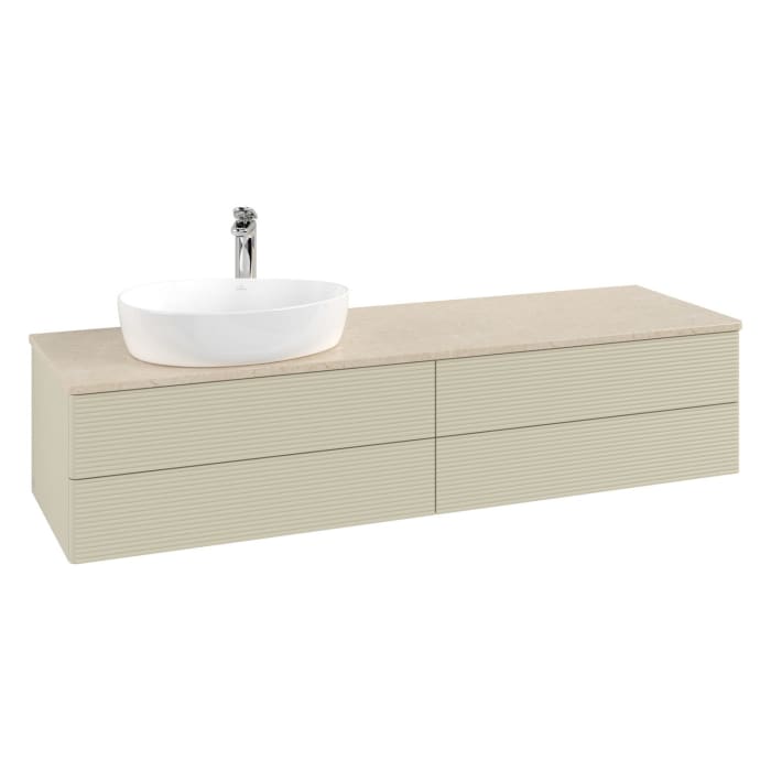 Villeroy & Boch Antao Waschbeckenunterschrank, 160 x 19 cm, 4 Auszüge, Fronten mit Struktur, mit Hahnloch, für Waschtisch links