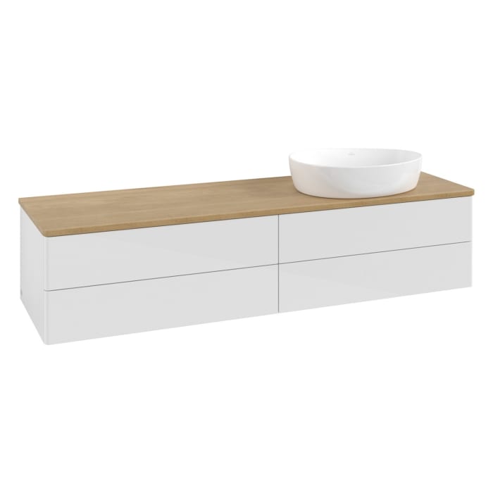 Villeroy & Boch Antao Waschbeckenunterschrank, 160 x 19 cm, 4 Auszüge, Fronten ohne Struktur, ohne Hahnloch, für Waschtisch rechts