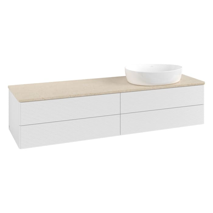 Villeroy & Boch Antao Waschbeckenunterschrank, 160 x 19 cm, 4 Auszüge, Fronten mit Struktur, ohne Hahnloch, für Waschtisch rechts