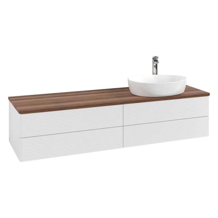 Villeroy & Boch Antao Waschbeckenunterschrank, 160 x 19 cm, 4 Auszüge, Fronten mit Struktur, mit Hahnloch, für Waschtisch rechts