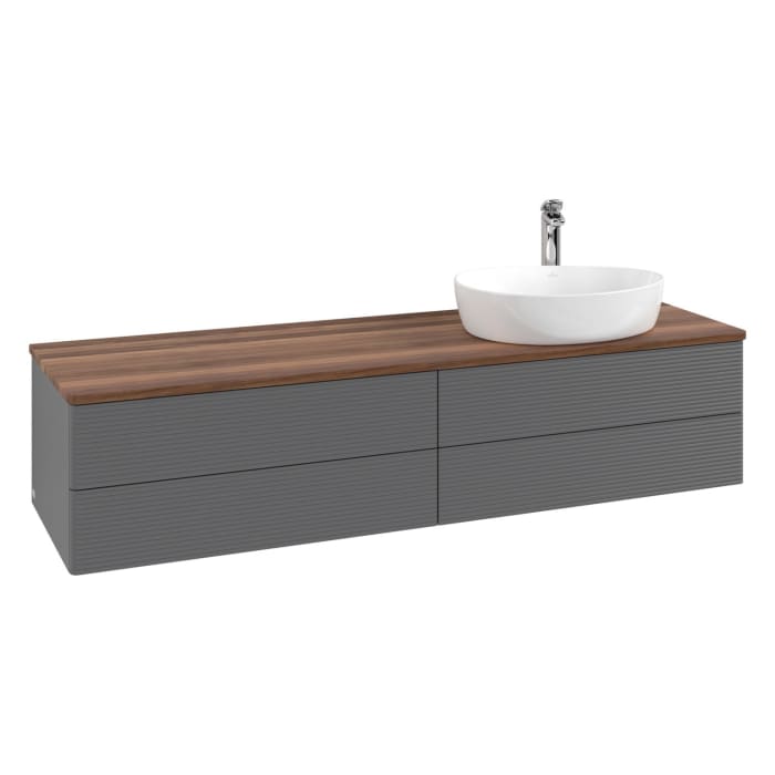 Villeroy & Boch Antao Waschbeckenunterschrank, 160 x 19 cm, 4 Auszüge, Fronten mit Struktur, mit Hahnloch, für Waschtisch rechts