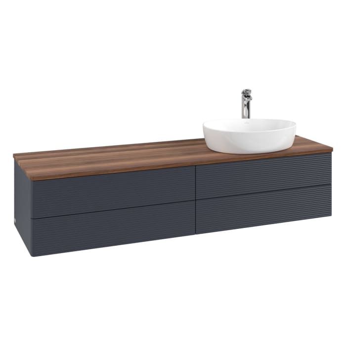 Villeroy & Boch Antao Waschbeckenunterschrank, 160 x 19 cm, 4 Auszüge, Fronten mit Struktur, mit Hahnloch, für Waschtisch rechts