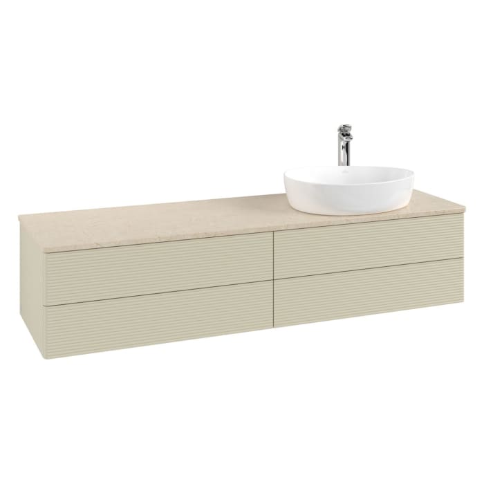 Villeroy & Boch Antao Waschbeckenunterschrank, 160 x 19 cm, 4 Auszüge, Fronten mit Struktur, mit Hahnloch, für Waschtisch rechts