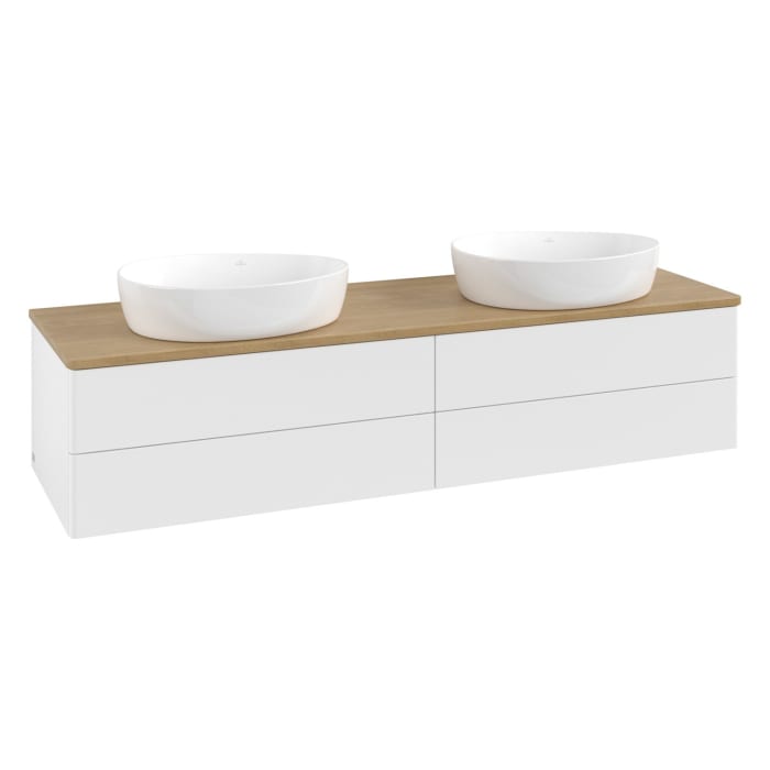 Villeroy & Boch Antao Waschbeckenunterschrank, 160 x 19 cm, 4 Auszüge, Fronten ohne Struktur, ohne Hahnloch, für Waschtisch links und rechts