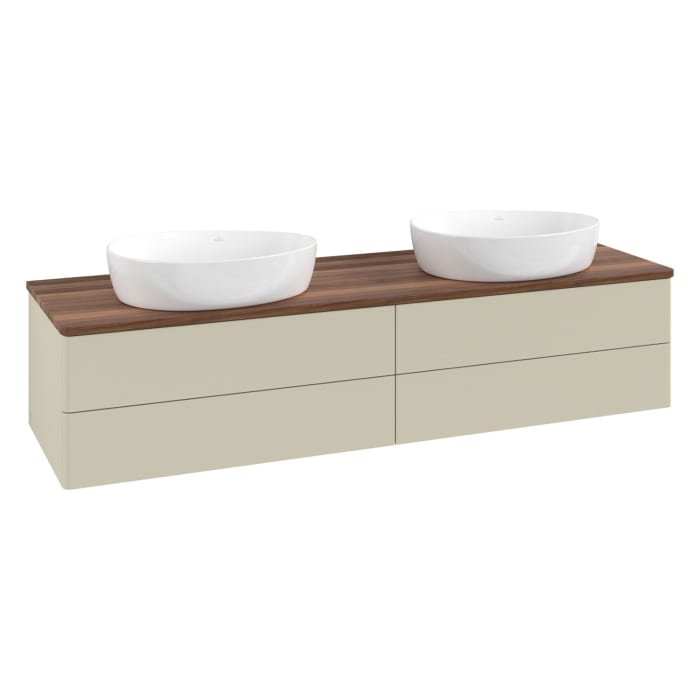 Villeroy & Boch Antao Waschbeckenunterschrank, 160 x 19 cm, 4 Auszüge, Fronten ohne Struktur, ohne Hahnloch, für Waschtisch links und rechts