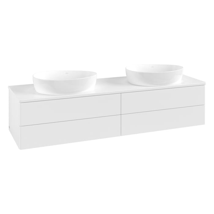 Villeroy & Boch Antao Waschbeckenunterschrank, 160 x 19 cm, 4 Auszüge, Fronten ohne Struktur, mit Hahnloch, für Waschtisch links und rechts