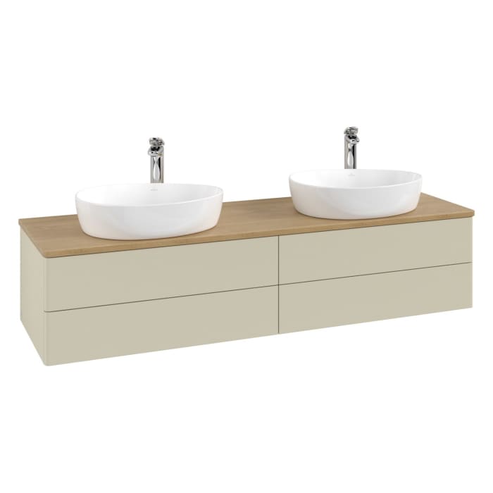 Villeroy & Boch Antao Waschbeckenunterschrank, 160 x 19 cm, 4 Auszüge, Fronten ohne Struktur, mit Hahnloch, für Waschtisch links und rechts