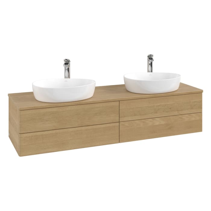 Villeroy & Boch Antao Waschbeckenunterschrank, 160 x 19 cm, 4 Auszüge, Fronten ohne Struktur, mit Hahnloch, für Waschtisch links und rechts