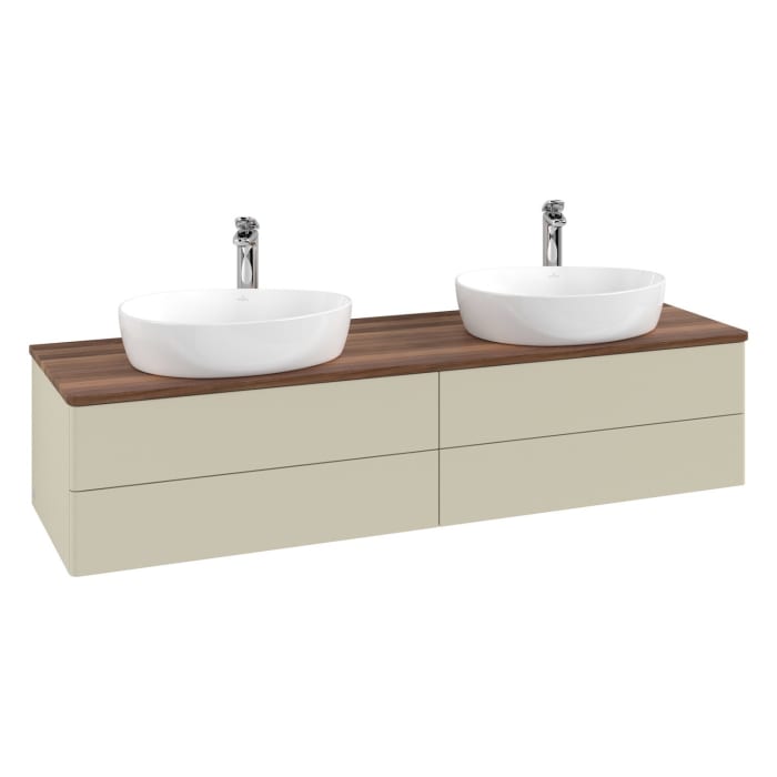Villeroy & Boch Antao Waschbeckenunterschrank, 160 x 19 cm, 4 Auszüge, Fronten ohne Struktur, mit Hahnloch, für Waschtisch links und rechts