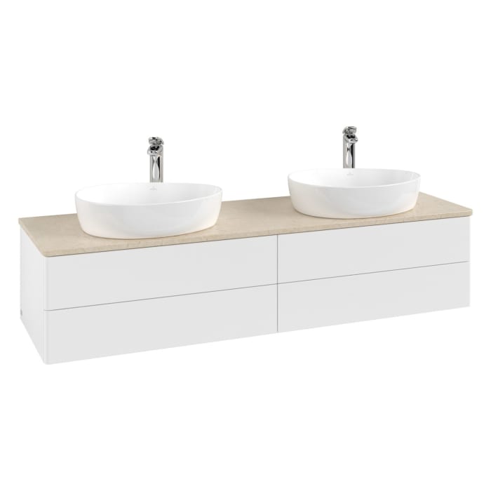 Villeroy & Boch Antao Waschbeckenunterschrank, 160 x 19 cm, 4 Auszüge, Fronten ohne Struktur, mit Hahnloch, für Waschtisch links und rechts