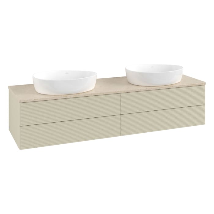 Villeroy & Boch Antao Waschbeckenunterschrank, 160 x 19 cm, 4 Auszüge, Fronten mit Struktur, ohne Hahnloch, für Waschtisch links und rechts