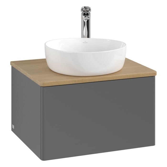 Villeroy & Boch Antao Waschbeckenunterschrank, 60 x 36 cm, 1 Auszug, Front ohne Struktur, mit Hahnloch