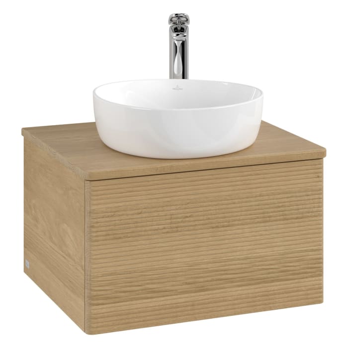 Villeroy & Boch Antao Waschbeckenunterschrank, 60 x 36 cm, 1 Auszug, Front mit Struktur, mit Hahnloch