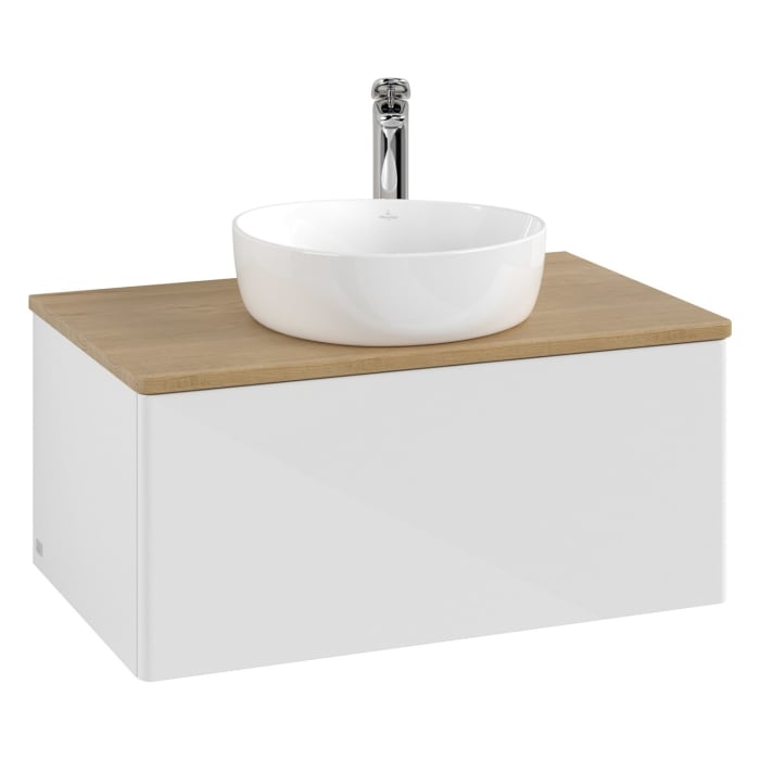 Villeroy & Boch Antao Waschbeckenunterschrank, 80 x 36 cm, 1 Auszug, Front ohne Struktur, mit Hahnloch