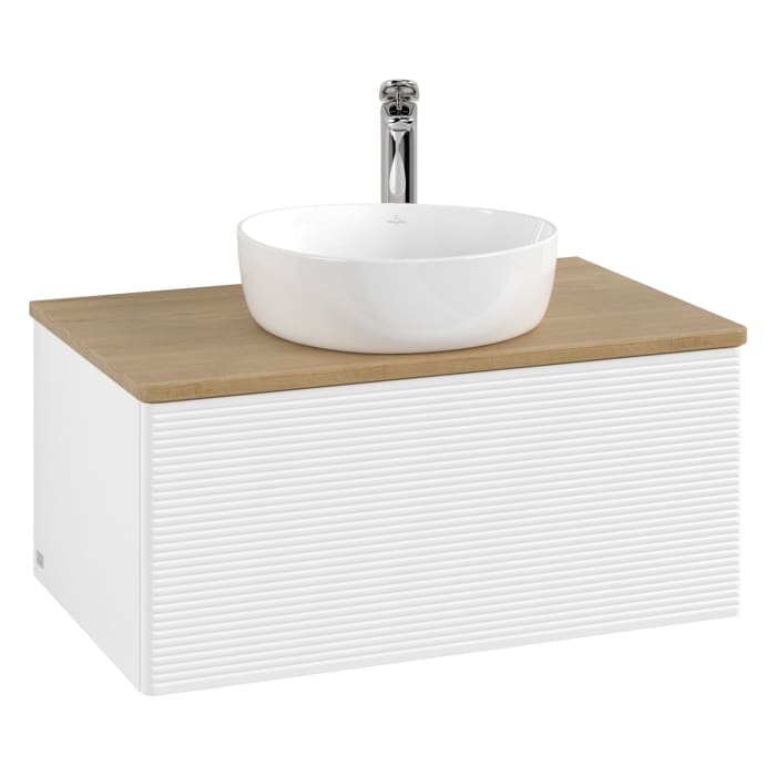 Villeroy & Boch Antao Waschbeckenunterschrank, 80 x 36 cm, 1 Auszug, Front mit Struktur, mit Hahnloch