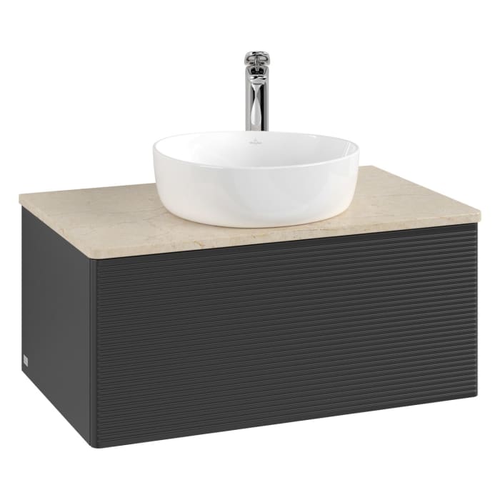 Villeroy & Boch Antao Waschbeckenunterschrank, 80 x 36 cm, 1 Auszug, Front mit Struktur, mit Hahnloch