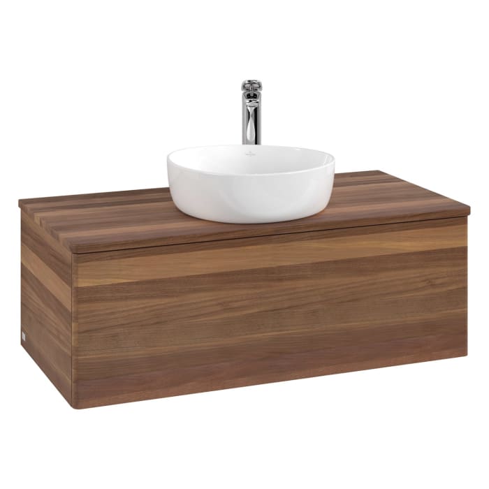 Villeroy & Boch Antao Waschbeckenunterschrank, 100 x 36 cm, 1 Auszug, Front ohne Struktur, mit Hahnloch