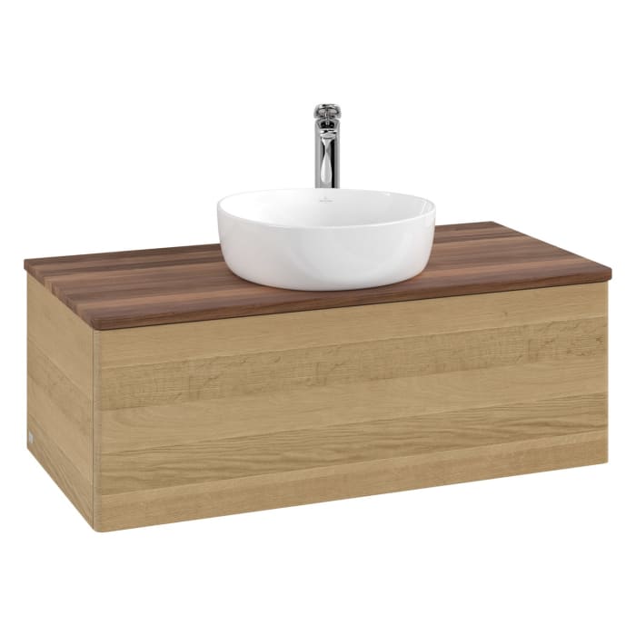 Villeroy & Boch Antao Waschbeckenunterschrank, 100 x 36 cm, 1 Auszug, Front ohne Struktur, mit Hahnloch