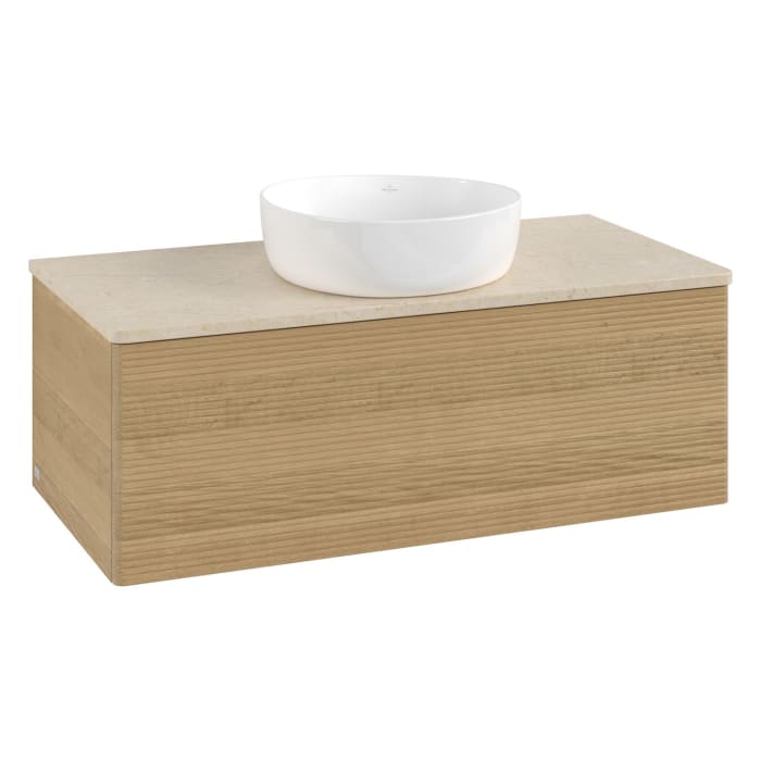 Villeroy & Boch Antao Waschbeckenunterschrank, 100 x 36 cm, 1 Auszug, Front mit Struktur, ohne Hahnloch