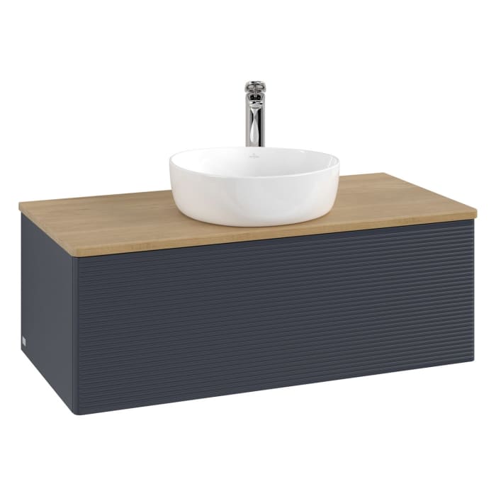 Villeroy & Boch Antao Waschbeckenunterschrank, 100 x 36 cm, 1 Auszug, Front mit Struktur, mit Hahnloch