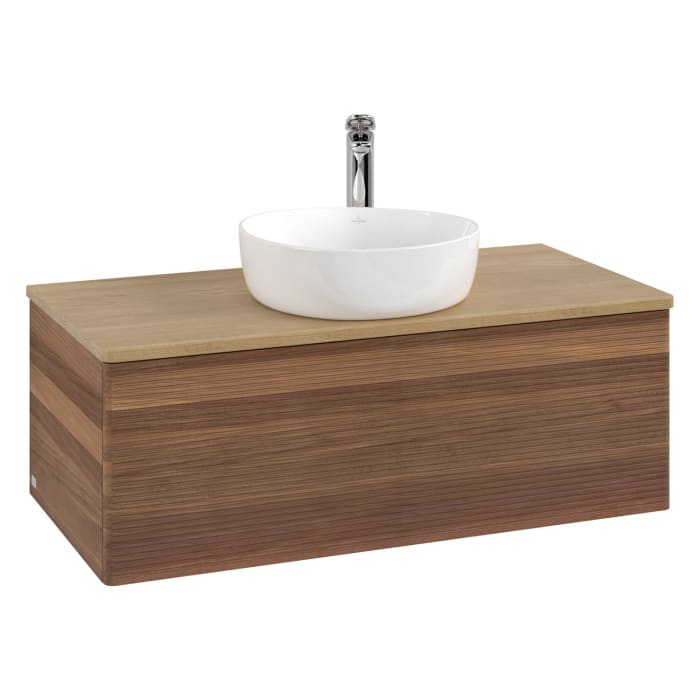 Villeroy & Boch Antao Waschbeckenunterschrank, 100 x 36 cm, 1 Auszug, Front mit Struktur, mit Hahnloch