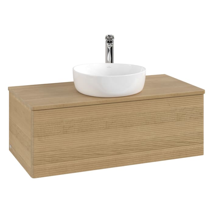 Villeroy & Boch Antao Waschbeckenunterschrank, 100 x 36 cm, 1 Auszug, Front mit Struktur, mit Hahnloch