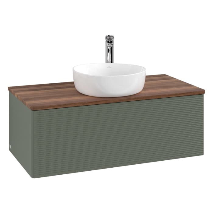 Villeroy & Boch Antao Waschbeckenunterschrank, 100 x 36 cm, 1 Auszug, Front mit Struktur, mit Hahnloch